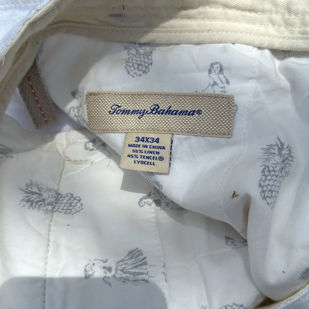 Tommy Bahama White/Off White linen Blend Summer Pants  34x34” nwot
